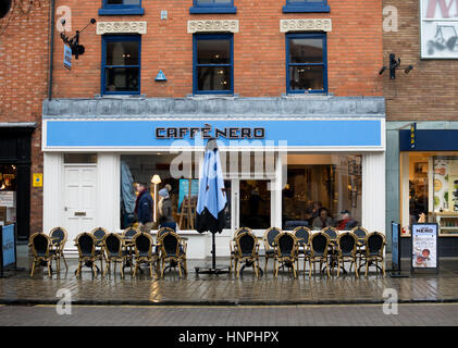 Caffe Nero exterior on a wet day in winter, Stratford-upon-Avon, UK Stock Photo