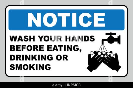 Vector please wash your hands befove eating, drinking or smoking sign, notice sticker for public places, WC, Stock Vector