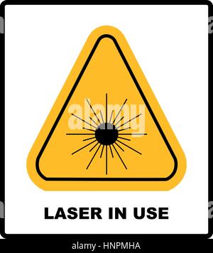 Danger laser radiation Class I symbol in yellow triangle isolated on white with text and sign banner. Stock Vector