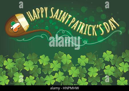 St.Patrick's Day background with smoking pipe and shamrock pattern. Vector illustration Stock Vector