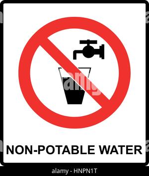 Do not drink water prohibition sign. vector illustration Glass of water and valve. Non-potable water warning sign. Tap water Stock Vector
