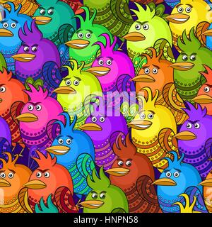 Colorful Funny Birds, Seamless Stock Vector