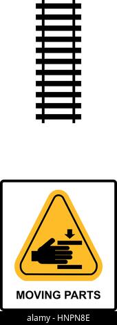 Set of danger Moving Parts signs in yellow triangle with hands, vector illustration warning banner Stock Vector