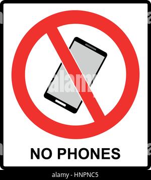 No cell phone sign. Mobile phone ringer volume mute sign. No smartphone allowed icon. No Calling label on white background. No Phone emblem great for  Stock Vector