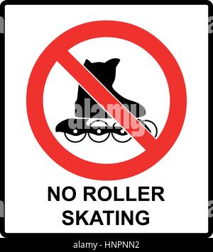 Please, No rollerskating sign in vector isolated on white prohibition sticker for public places Warning symbol. Stock Vector