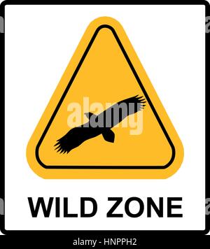 warning sign. danger signal with eagle. vector symbol of bird silhouette in yellow triangle. Stock Vector