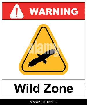 warning sign. danger signal with eagle. vector symbol of bird silhouette in yellow triangle. Stock Vector