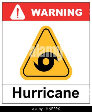 Hurricane Warning Sign. Vector warning banner with symbol in yellow triangle isolated on white. Stock Vector