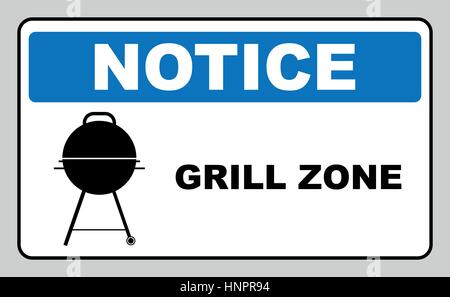 Sign with kettle barbecue and text Grill Zone. Vector notice banner for outdoors, garden, parks. Stock Vector