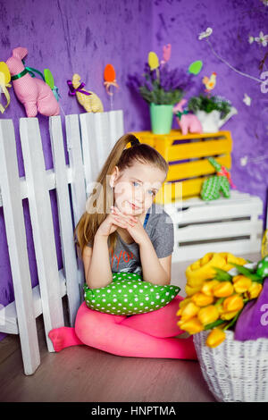 Studio portrait of cute kid girl Easter series Stock Photo