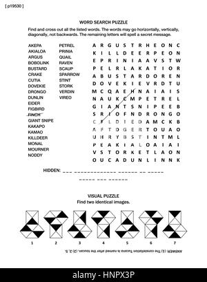 Words search puzzle game of birds animals for preschool kids activity ...