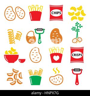 Potato, French fries, crisps, chips vector icons set Stock Vector