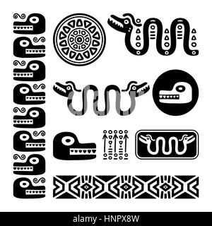 Aztec animals, Mayan snake, ancient Mexican design set Stock Vector