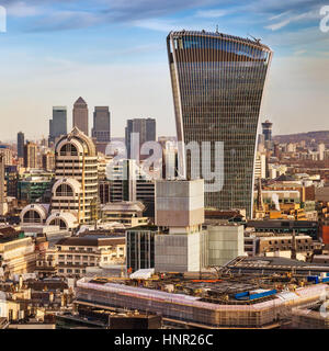 London, England - Bank district and Canary Wharf, the two leading financial districts of the world in central London with famous skyscrapers and other Stock Photo