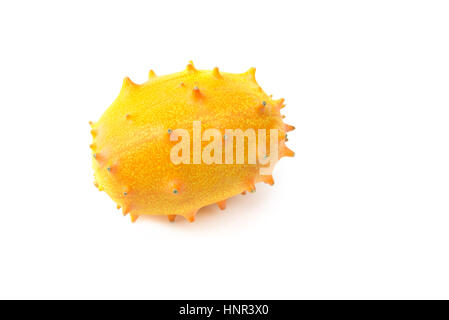 fresh yellow kiwano fruit on white background Stock Photo
