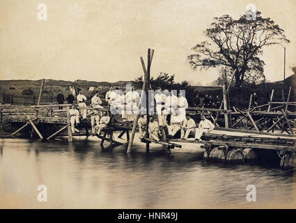 Archive image of Army Engineers repairing bridge at Chatham, Kent, England. Victorian soldiers. Stock Photo