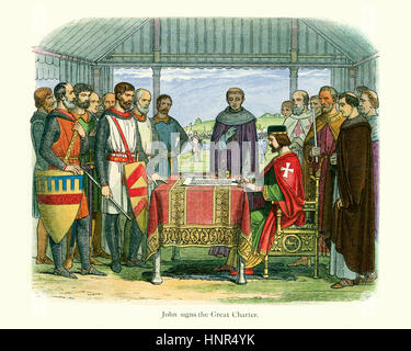 King John signing the Magna Carta in Runnymede in 1215. Comic history ...