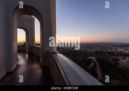 Editorial sunrise cityscape view from Los Angeles's Griffith Park Observatory. Stock Photo