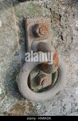 steel mooring ring with surface ring, view from left side Stock Photo