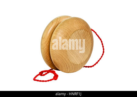 Wood yoyo with red string. isolated. Stock Photo