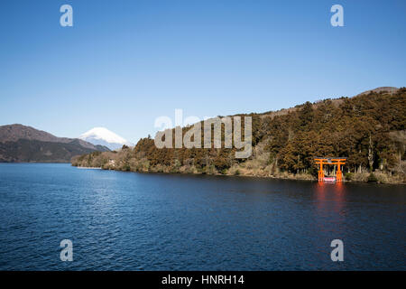 Japan . Mount Fuji viewed from Lake Ashi , Motohakone , Hakone Stock Photo