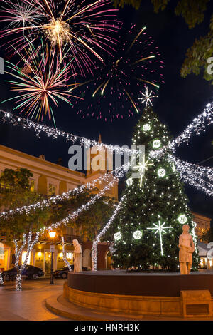 CHRISTMAS TREE DECORATIONS ALCALDIA CITY HALL PLAZA DE ARMAS OLD TOWN SAN JUAN PUERTO RICO Stock Photo