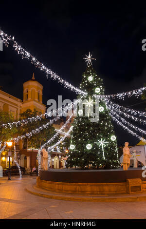 CHRISTMAS TREE DECORATIONS ALCALDIA CITY HALL PLAZA DE ARMAS OLD TOWN SAN JUAN PUERTO RICO Stock Photo