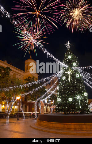 CHRISTMAS TREE DECORATIONS ALCALDIA CITY HALL PLAZA DE ARMAS OLD TOWN SAN JUAN PUERTO RICO Stock Photo