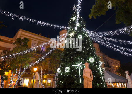 CHRISTMAS TREE DECORATIONS ALCALDIA CITY HALL PLAZA DE ARMAS OLD TOWN SAN JUAN PUERTO RICO Stock Photo