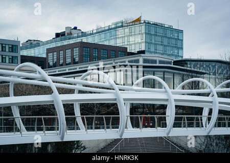 Bridge at The Yards Park, and modern buildings, in Washington, DC. Stock Photo