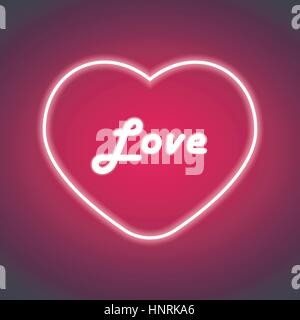 Neon heart Vector illustration Neon bright lamp in heart shape on brick wall Realistic style Stock Vector