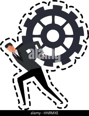 businessman holding a gear wheel icon over white background. colorful design. vector illustration Stock Vector