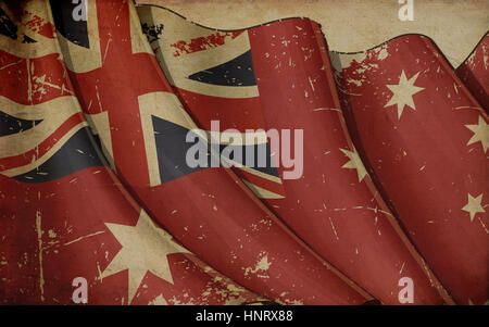 Illustration of a rusty Australian Red Ensign printed on old paper Stock Photo