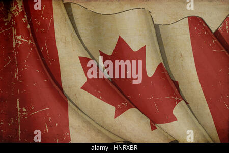 Illustration of a rusty Canadian flag printed on old paper Stock Photo