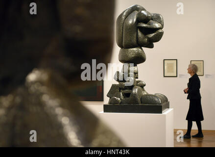 Cologne, Germany. 16th Feb, 2017. The bronze sculpture 'Composition' (1933/2011) by Otto Freundlich on display as part of the Ludwig Museum's 'Otto Freundlich: Cosmic Communism' show in Cologne, Germany, 16 February 2017. Photo: Henning Kaiser/dpa/Alamy Live News Stock Photo