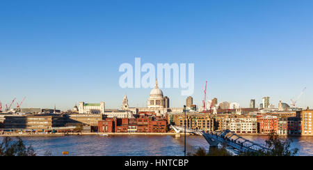 Panoramic view of St Paul's Cathedral in London against a cloudless blue sky Stock Photo