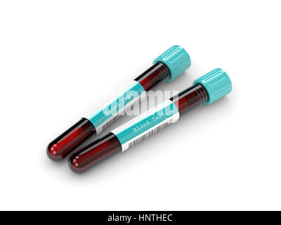 3D rendering of test tube blood sample isolated over white background