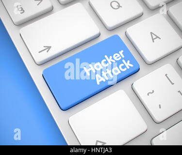 Hacker Attack - Inscription on the Blue Keyboard Button. 3D. Stock Photo