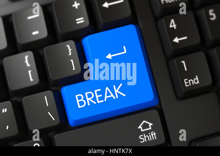 Blue Break Button on Keyboard. 3D. Stock Photo