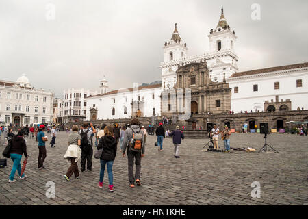 Quito , Ecuador .Plaza de San Francisco with the Church and Monastery of St. Francis (Iglesia y Monasterio de San Francisco), Stock Photo