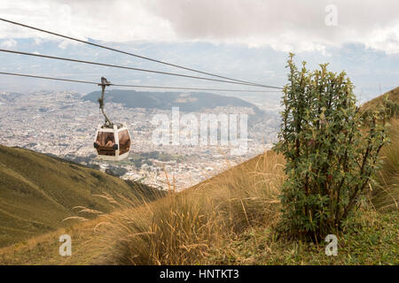 The TelefériQo in Quito, Ecuador, running from the edge of the city up the east side of Pichincha Volcano.View from the top looking at Cruz Loma Stock Photo