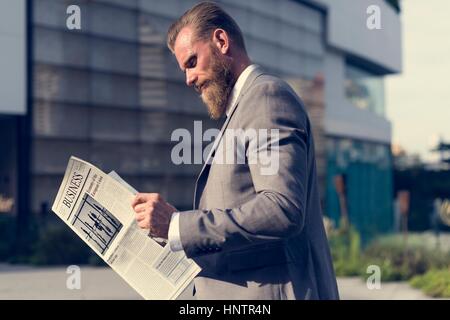 Businessmen Read Hands Hold Newspaper Stock Photo