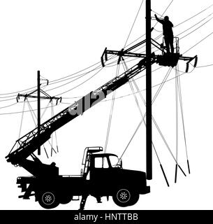 Electrician, making repairs at a power pole. Vector illustration Stock Vector