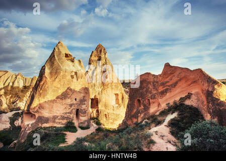 Unique geological formations in valley in Cappadocia Stock Photo