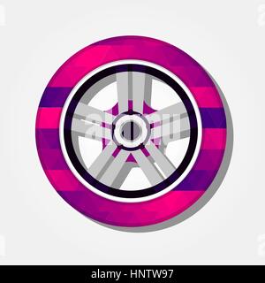 Tire with a colored triangles forming a gradient, purple to pink. Stock Vector