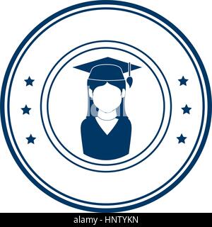 circular emblem with woman with graduation outfit vector illustration Stock Vector