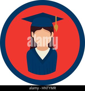 color circular emblem with woman with graduation outfit vector illustration Stock Vector