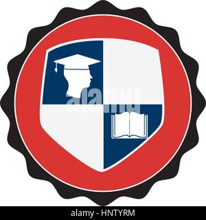 stamp circular with shield elements graduation vector illustration Stock Vector