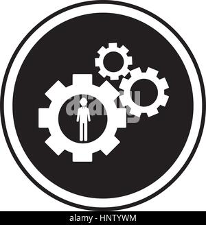 circular shape with silhouette gear wheel icon and man figure vector illustration Stock Vector