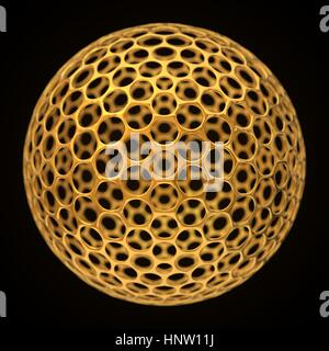 conceptual 3d illustration of spherical graphene structure. golden version. Stock Photo